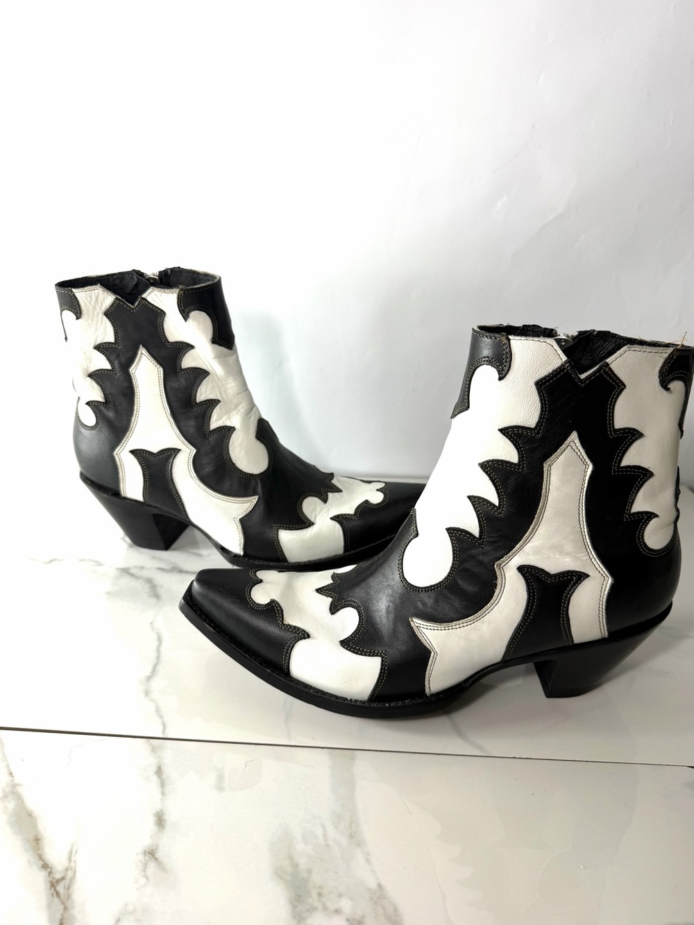 Old Gringo Black and White Western Ankle Boots